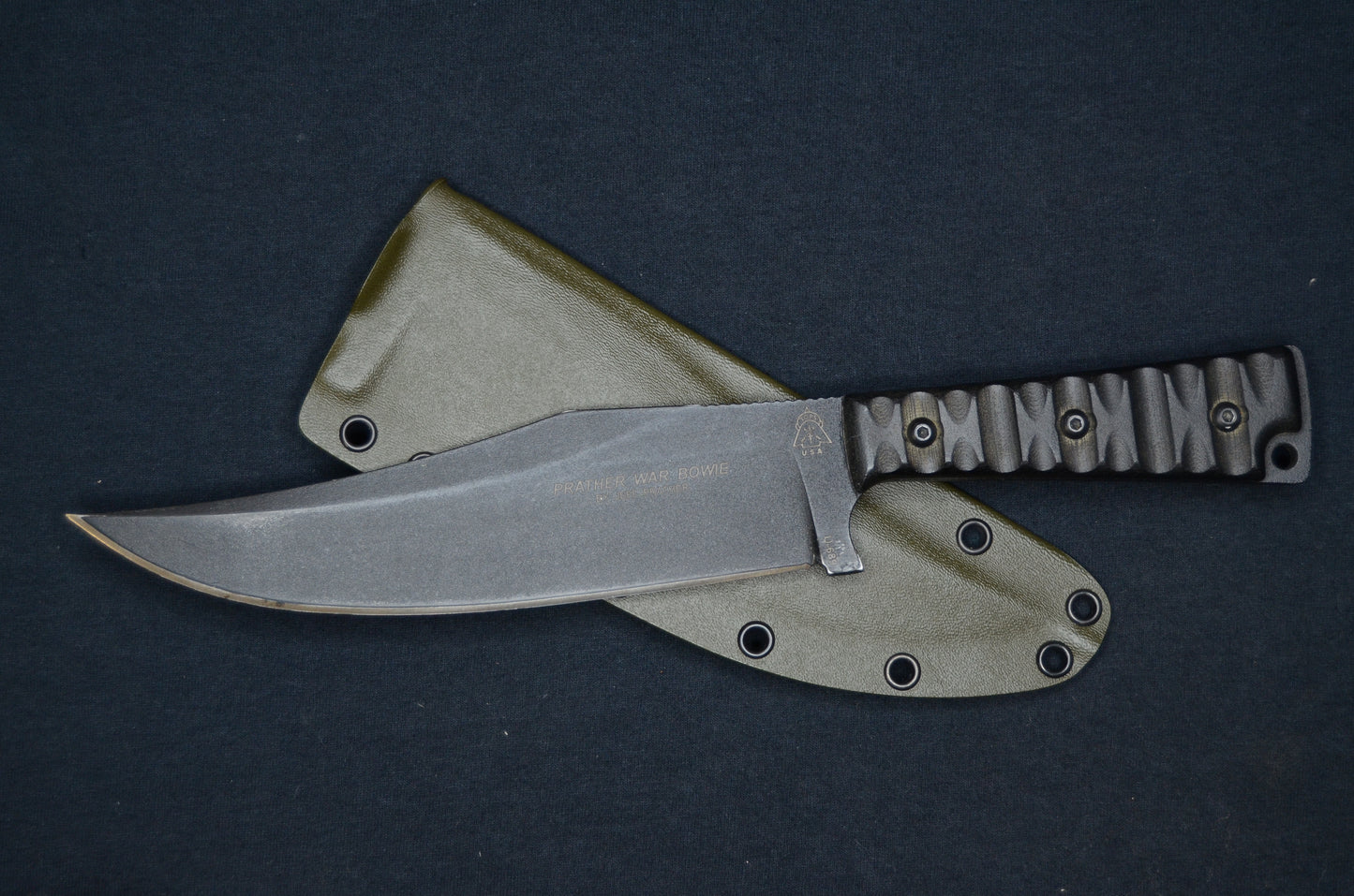 TOPS KNIVES PRATHER WAR BOWIE FOLD-OVER OD GREEN CUSTOM KYDEX SHEATH BY RED HILL SHEATHS