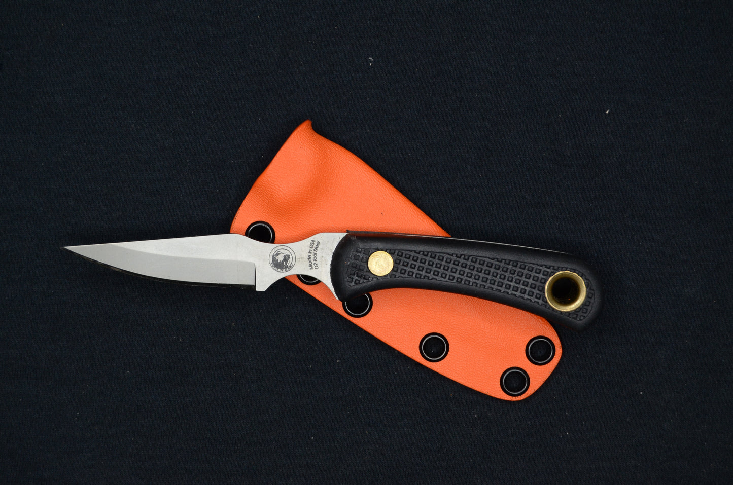 KNIVES OF ALASKA CUB BEAR CUSTOM HUNTERS ORANGE FOLD-OVER KYDEX SHEATH BY RED HILL SHEATHS