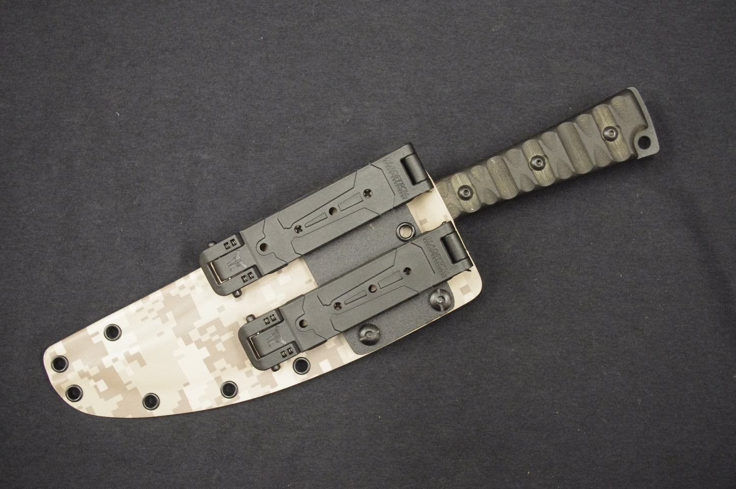 TOPS KNIVES PRATHER WAR BOWIE CUSTOM KYDEX SHEATH WITH DOUBLE MOLLE LOKS, AND "D" RING DANGLER (KNIFE NOT INCLUDED)
