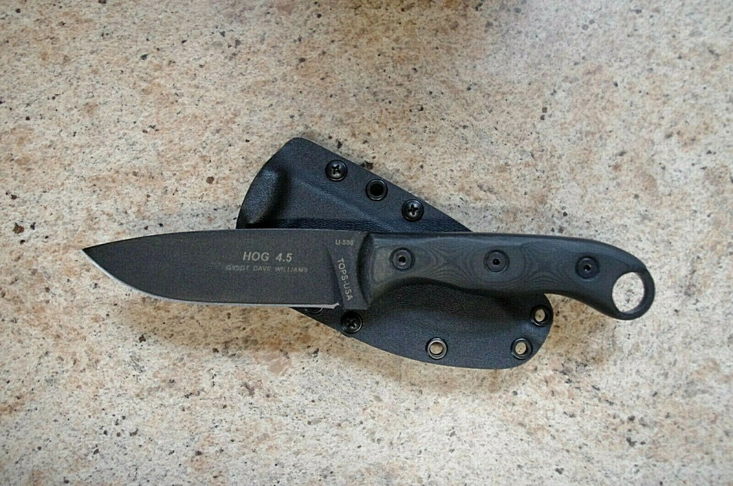 TOPS HOG 4.5 CUSTOM .093 BLACK KYDEX SHEATH W/ MOLLE LOK BY RED HILL SHEATHS **NO KNIFE**