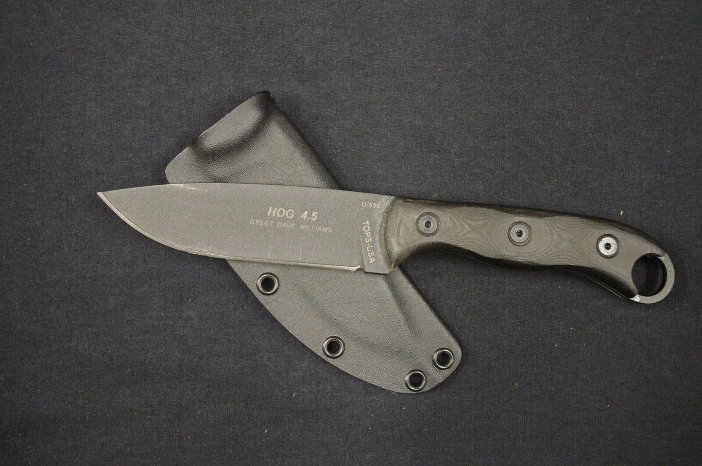 TOPS KNIVES HOG 4.5 BLACK FOLD OVER CUSTOM KYDEX SHEATH BY RED HILL SHEATHS (KNIFE NOT INCLUDED)