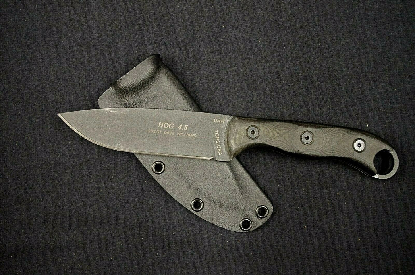 TOPS HOG 4.5 CUSTOM .093 BLACK KYDEX SHEATH W/ IWB LOOP BY RED HILL SHEATHS **NO KNIFE**