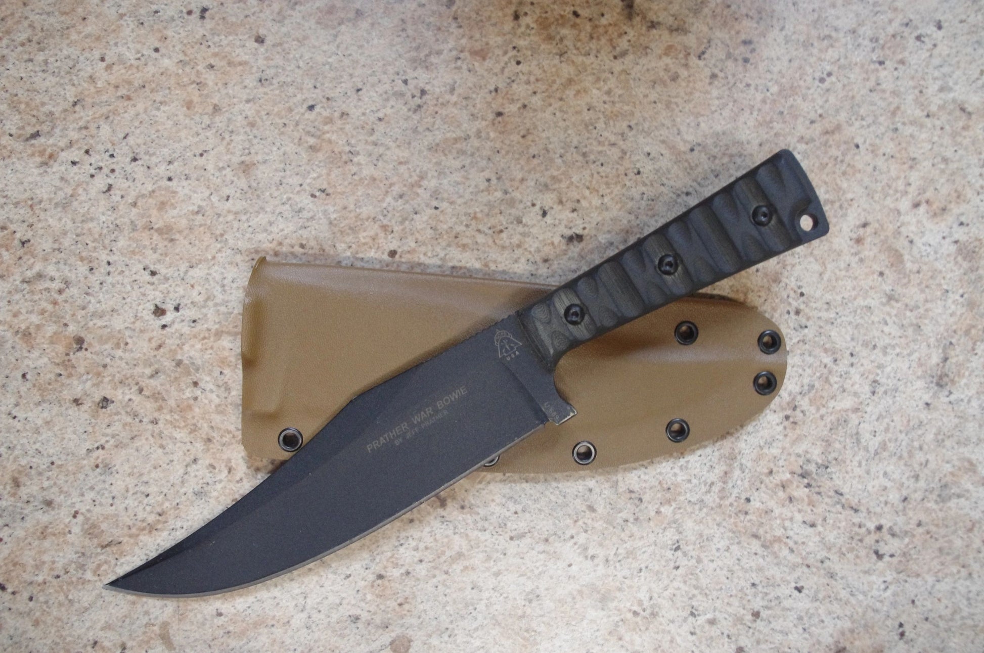 TOPS KNIVES PRATHER WAR BOWIE COYOTE BROWN CUSTOM KYDEX SHEATH W/ DOUBLE MOLLE LOKS BY RED HILL SHEATHS