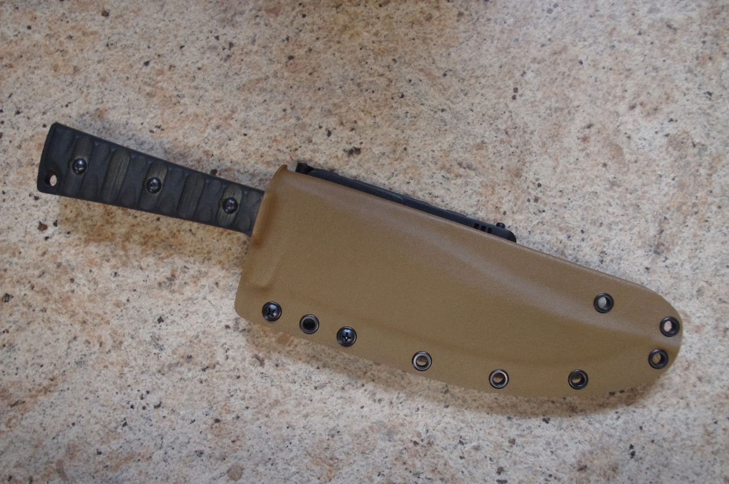 TOPS KNIVES PRATHER WAR BOWIE COYOTE BROWN CUSTOM KYDEX SHEATH W/ DOUBLE MOLLE LOKS BY RED HILL SHEATHS